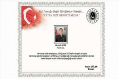 Pençe-Kilit Operasyonu bölgesinde Piyade Uzman Çavuş Mustafa Sezer şehit oldu