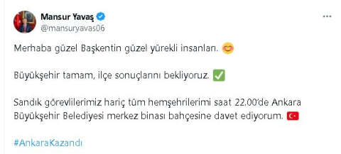 Mansur Yavaş: Büyükşehir tamam, ilçe sonuçlarını bekliyoruz