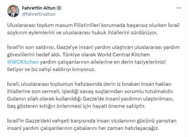 İletişim Başkanı Altun: İsrail, işlediği savaş suçlarından sorumlu tutulmalı