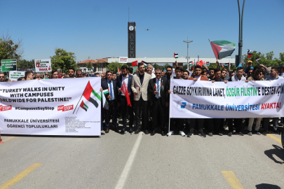 Denizli'de üniversite öğrencilerinden İsrail'e tepki yürüyüşü