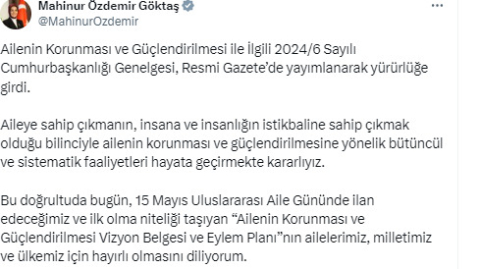 Ailenin korunması ve güçlendirilmesi ile ilgili Cumhurbaşkanlığı genelgesi