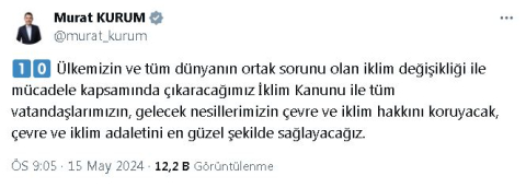 Çevre Komisyonu Başkanı Kurum: Yeşil dönüşüm için 'İklim Kanunu' yapılmalıdır