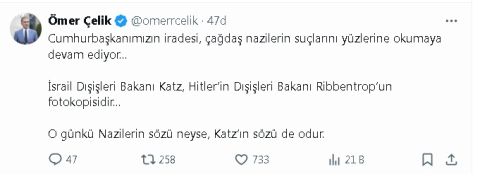 Ömer Çelik: Katz, Hitler'in Dışişleri Bakanı Ribbentrop'un fotokopisidir