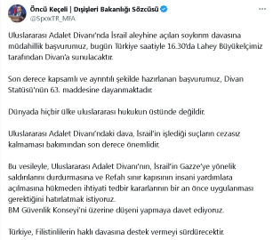 Keçeli: İsrail aleyhine açılan soykırım davasına müdahillik başvurumuz, bugün Divan'a sunulacak