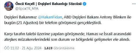 Bakan Fidan, ABD'li mevkidaşı Blinken ile görüştü