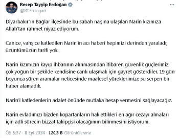 Cumhurbaşkanı Erdoğan: Narin'i katledenlerin mutlaka hesap vermesini sağlayacağız