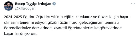 Cumhurbaşkanı Erdoğan'dan yeni eğitim yılı mesajı