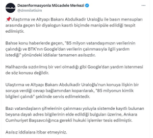 '85 milyon kişinin verilerinin çalındığı' iddiasına yalanlama