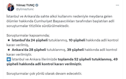 İstanbul ve Ankara'daki sahte içki soruşturmalarında 52 şüpheli tutuklandı