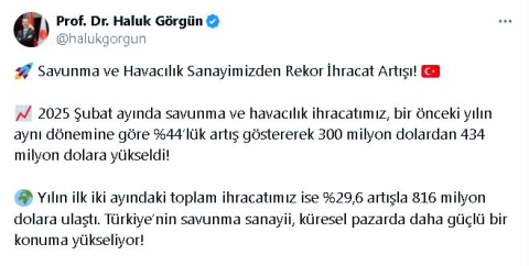 Haluk Görgün: Savunma ve havacılık ihracatı yüzde 44 arttı