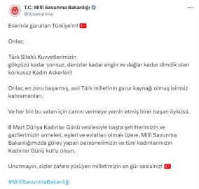 Milli Savunma Bakanlığı'ndan 'Kadınlar Günü' paylaşımı
