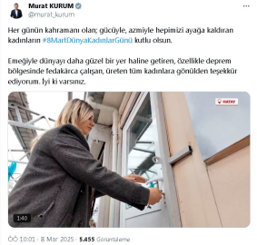 Bakan Kurum'dan 'Dünya Kadınlar Günü' paylaşımı