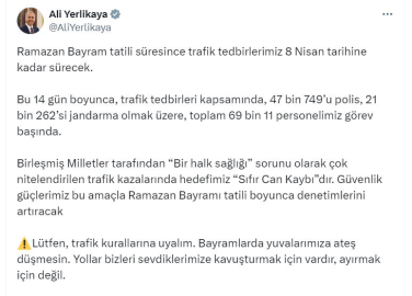 Bakan Yerlikaya: Trafik tedbirlerimiz 8 Nisan tarihine kadar sürecek