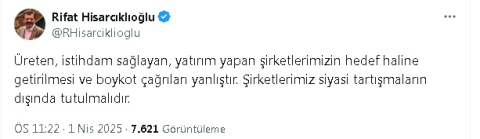 TOBB Başkanı Hisarcıoğlu'dan 'boykot' açıklaması