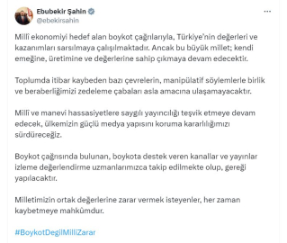 RTÜK Başkanı Şahin: Boykota destek veren kanallar ve yayınlar takip ediliyor