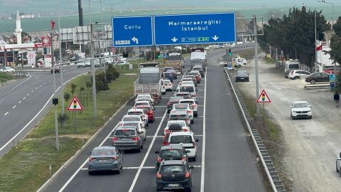 Tekirdağ-İstanbul kara yolunda araç yoğunluğu