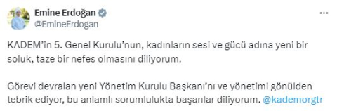 Emine Erdoğan, KADEM'in yeni yönetimini tebrik etti