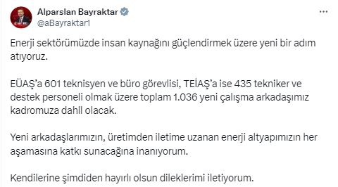 EÜAŞ ve TEİAŞ'ta 1036 yeni personel istihdam edilecek