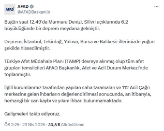 AFAD: Can kaybı ve yıkım ihbarı bulunmamaktadır