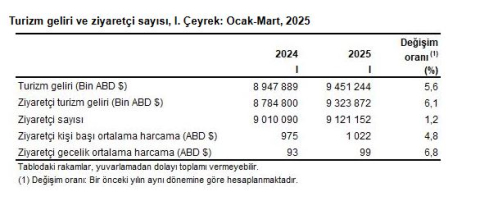TÜİK: Turizm geliri 1'inci çeyrekte yüzde 5,6 arttı