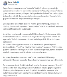 AK Parti Sözcüsü Çelik: Silah bırakma kararı 'Terörsüz Türkiye' hedefi için önemli bir aşamadır