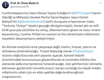 Bakan Bolat: Enerjimizi artık çatışmaya değil; üretim, ihracat, yatırım ve istihdama yönlendireceğiz