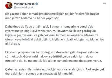 Bakan Şimşek’ten bir gazetede yer alan hakkındaki iddialara ilişkin açıklama