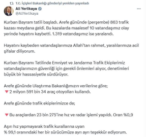 Arife günü meydana gelen trafik kazalarında 10 kişi hayatını kaybetti