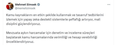 Bakan Şimşek: Kamu harcamalarında verimliliği ve hesap verebilirliği önceliklendiriyoruz
