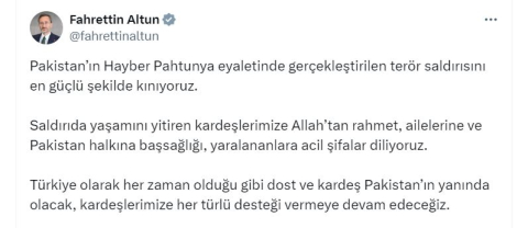İletişim Başkanı Altun: Pakistan'daki terör saldırısını en güçlü şekilde kınıyoruz