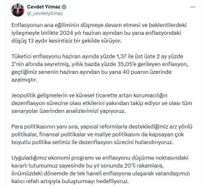 Cevdet Yılmaz: Enflasyonda düşüş 13 aydır sürüyor