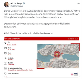 Bursa Gemlik'te 4.3 büyüklüğünde deprem (2)