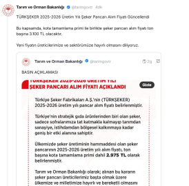 Şeker pancarı alım fiyatı 3 bin 100 TL olarak güncellendi