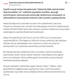 İletişim Başkanlığı: Hiçbir vatandaşımız çadır kentlerde kalmamaktadır