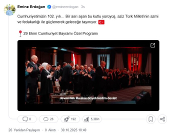 Emine Erdoğan'dan 29 Ekim Özel Programı'na ilişkin paylaşım
