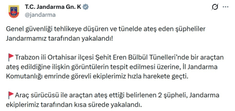 Trabzon'da tünelde ateş açan 2 şüpheli yakalandı