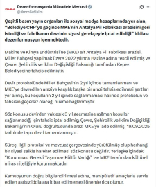 DMM’den Antalya Pil Fabrikası arazisinin devrinin siyasi gerekçeyle iptal edildiği iddiasına ilişkin açıklama