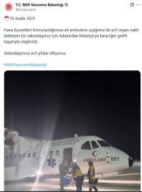MSB: Hava Kuvvetleri'ne ait uçakla Adana'dan Malatya'ya karaciğer grefti ulaştırıldı