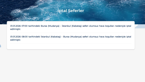 BUDO'nun 1 Ocak'taki 2 seferi iptal edildi