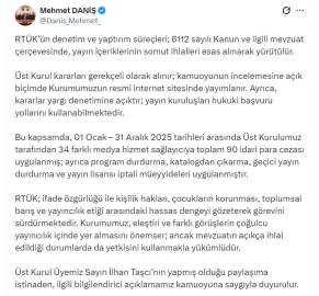 RTÜK Başkanı Daniş: 2025'te 90 idari para cezası uygulandı