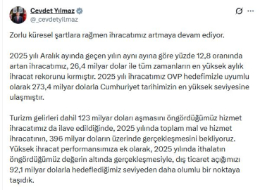 Cevdet Yılmaz: Mal ve hizmet ihracatında 410 milyar doları aşmayı hedefliyoruz
