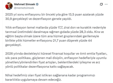 Bakan Şimşek: Dezenflasyon genele yayıldı