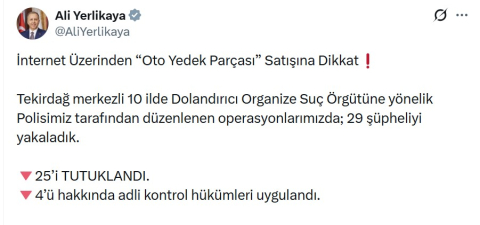 Tekirdağ merkezli 10 ilde dolandırıcılık operasyonu: 25 tutuklama
