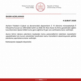 Hatay’da 6 Şubat’ta eğitime bir gün ara