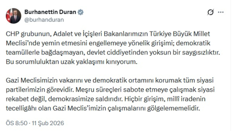 İletişim Başkanı Duran: CHP grubunun sorumluluktan uzak yaklaşımını kınıyorum