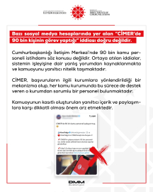 DMM: 'CİMER’de 90 bin kişinin görev yaptığı' iddiası doğru değildir