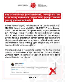 DMM: 'Türk F-16 savaş uçaklarının yoğun uçuş yaptığı' iddiası dezenformasyon