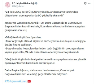 24 ilde DEAŞ terör örgütüne yönelik operasyon: 90 gözaltı