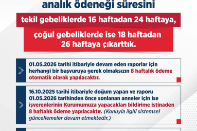 SGK: Analık ödeneği süresini tekil gebeliklerde 24 haftaya, çoğul gebeliklerde ise 26 haftaya çıkarttık