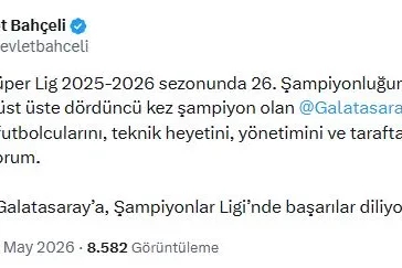 Bahçeli’den Galatasaray’a tebrik mesajı